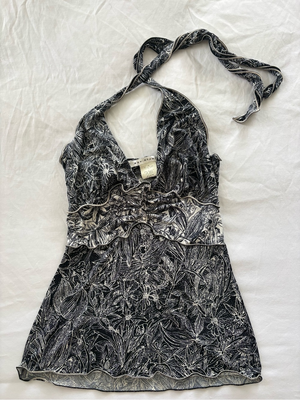 Max Studio Black and White Floral Halter Top